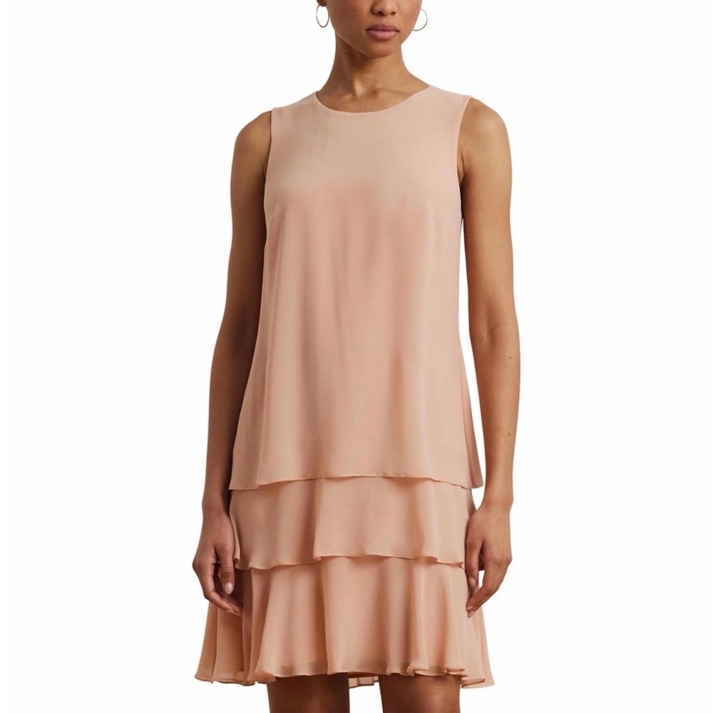 Lauren Ralph Lauren Size 10 Blush Pink Tiered Chiffon Dress NWT